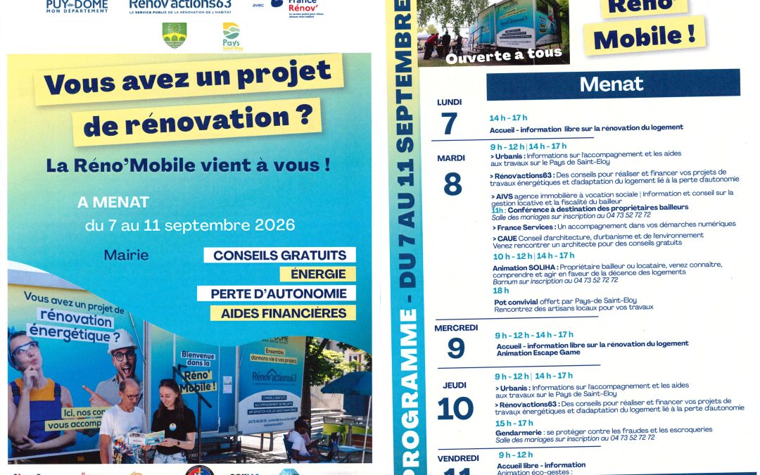 RÉNOV MOBIL A MENAT – DU 07 AU 11 SEPTEMBRE 2026