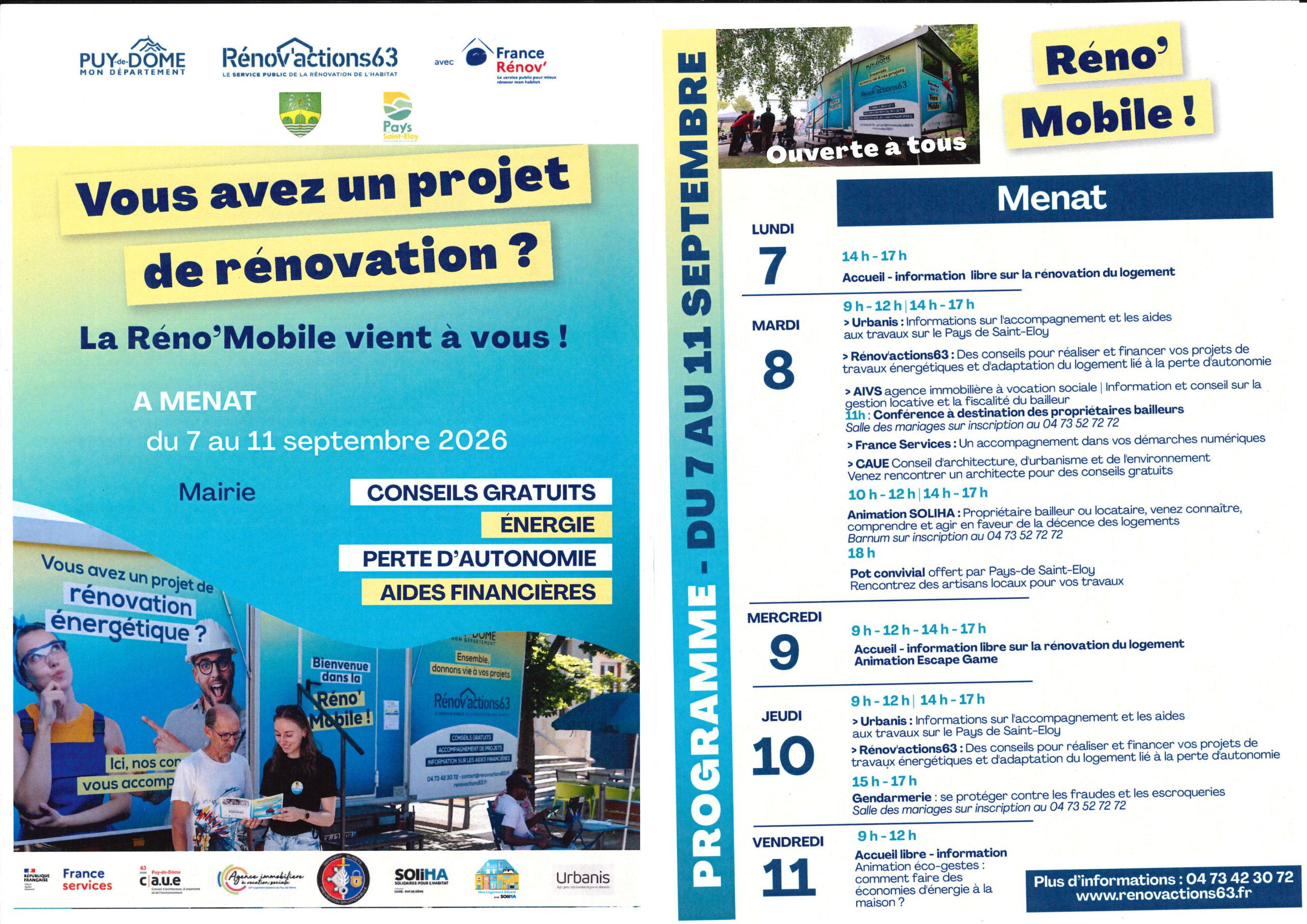 RÉNOV MOBIL A MENAT – DU 07 AU 11 SEPTEMBRE 2026