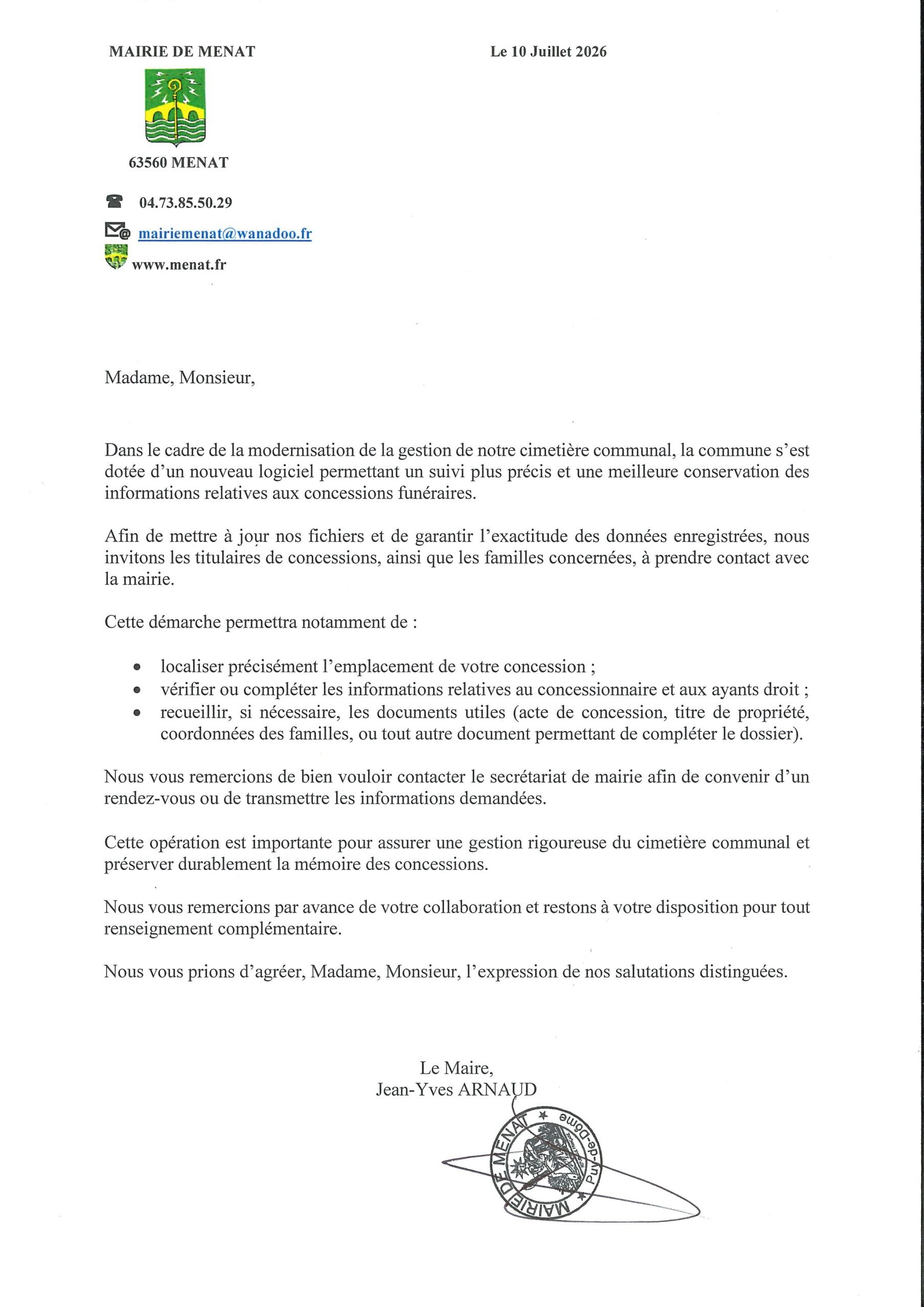 CIMETIÈRE : MODERNISATION DE LA GESTION DES CONCESSIONS