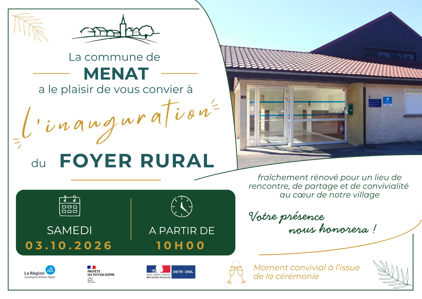 Inauguration Foyer Rural – 03 octobre 2026