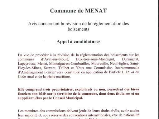 Appel à Candidatures – Réglementation des boisements Appel à Candidatures – Réglementation des boisements