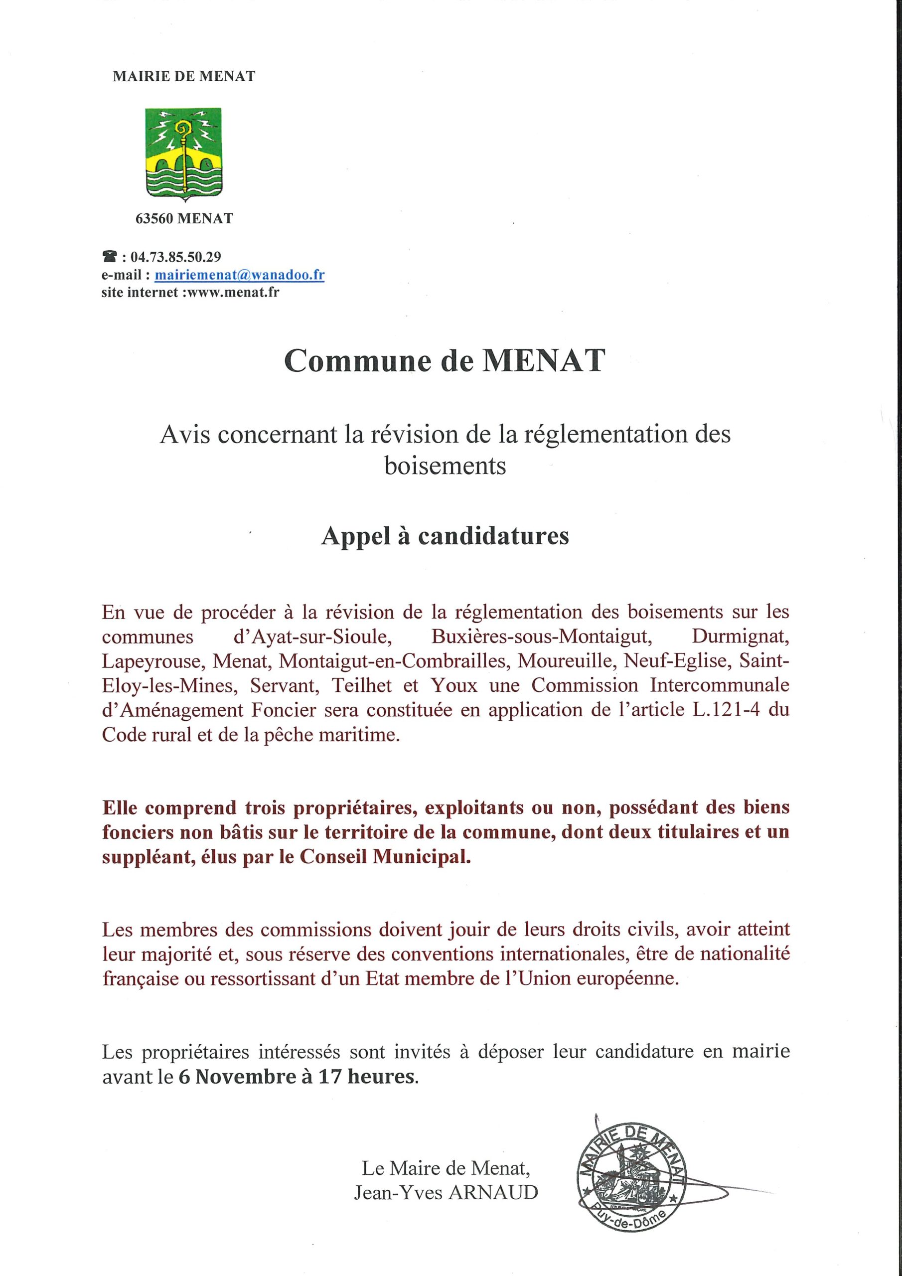 Appel à Candidatures – Réglementation des boisements