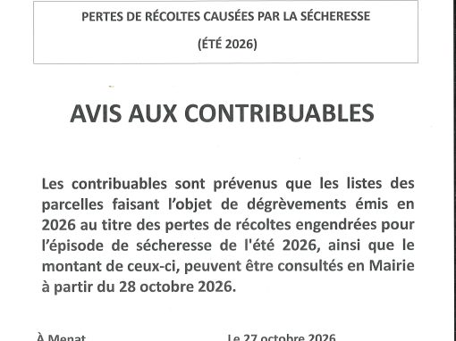 Sécheresse 2026 – Dégrèvement d&rsquo;impôts directs