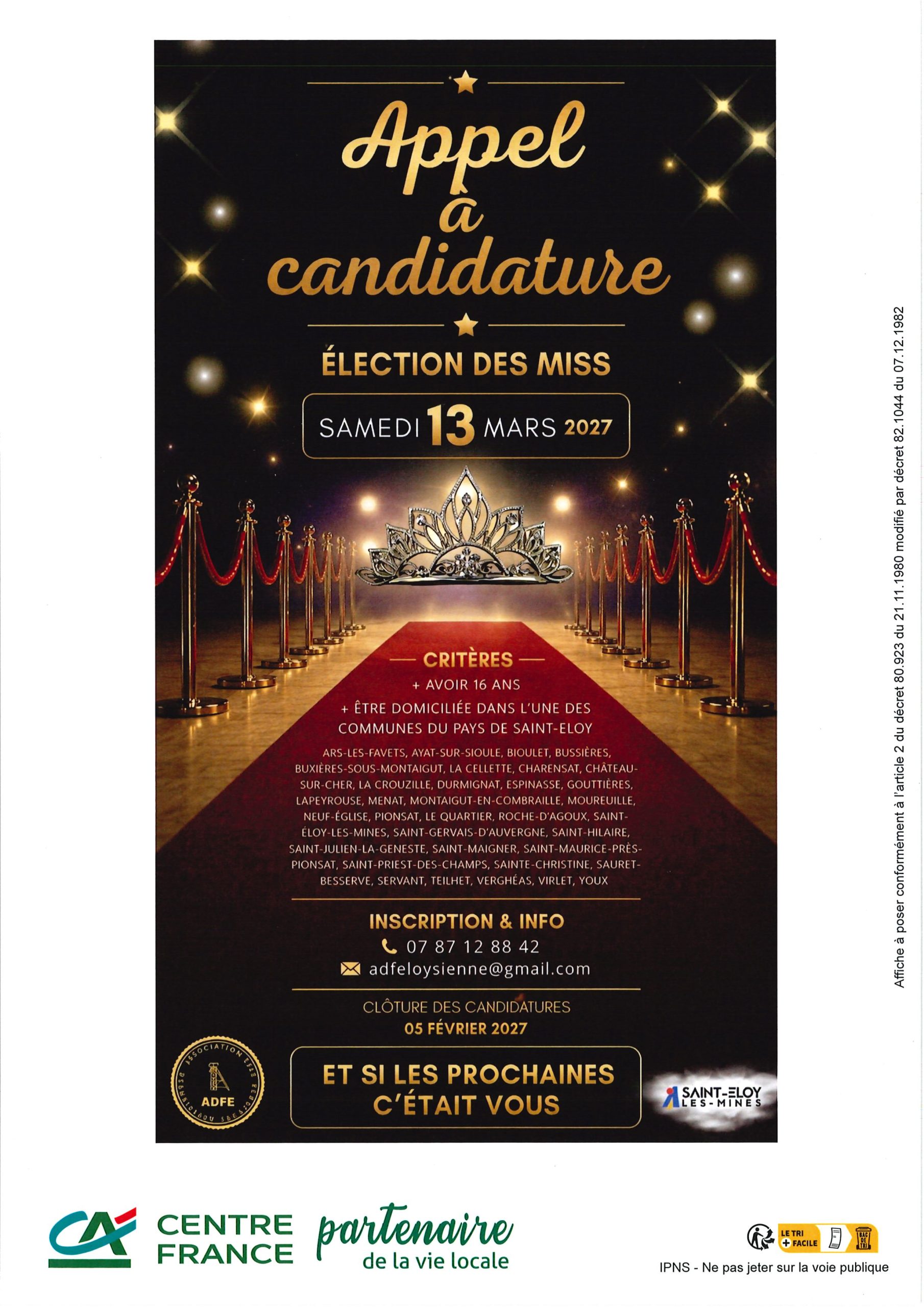 Élection des Miss 2027 – Pays de Saint Eloy les mines